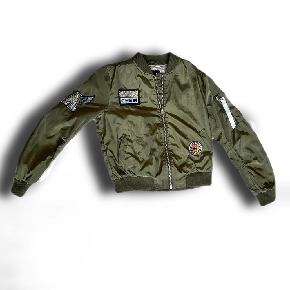 Small Olive Green Bomber Jacket with cute Appliqués, perfect condition